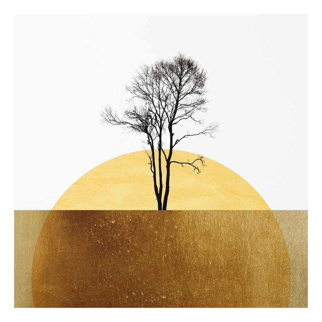 Wandbilder Kunstdrucke Goldene Sonne mit Baum