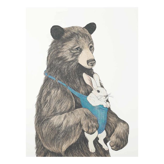 Wandbilder Kunstdrucke Illustration Bär und Hase Baby
