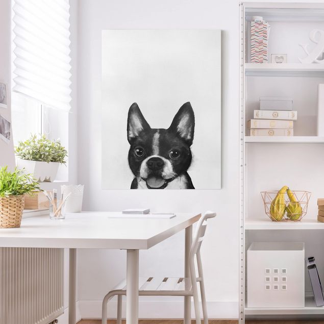 Wanddeko Küche Illustration Hund Boston Schwarz Weiß Malerei