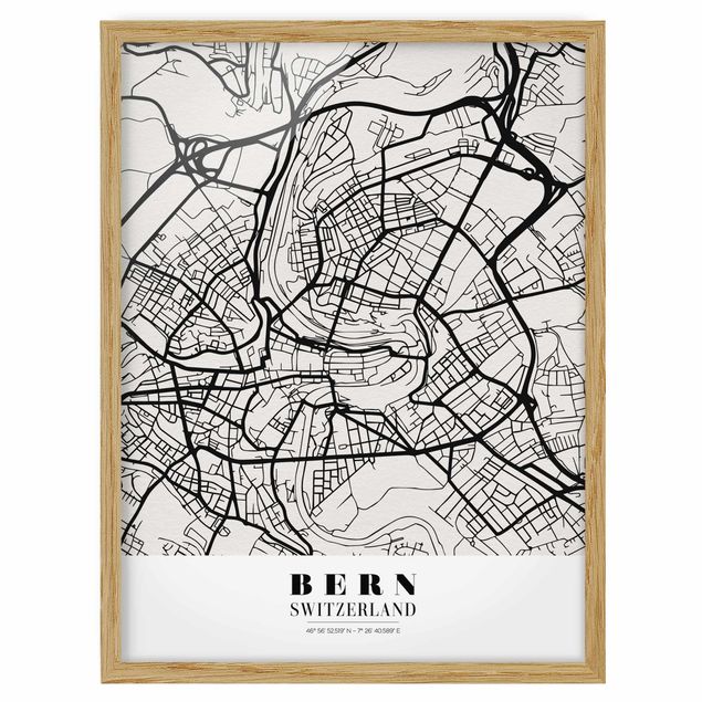 Weltkarten gerahmt Stadtplan Bern - Klassik