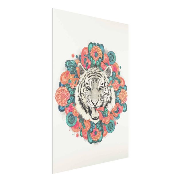 Glasbilder Tiere Illustration Tiger Zeichnung Mandala Paisley