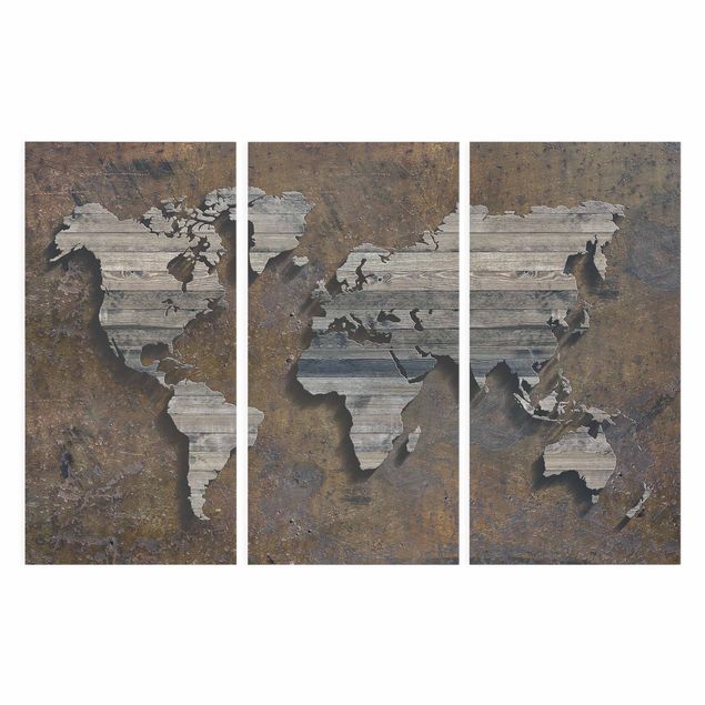 Wandbilder Braun Holz Rost Weltkarte
