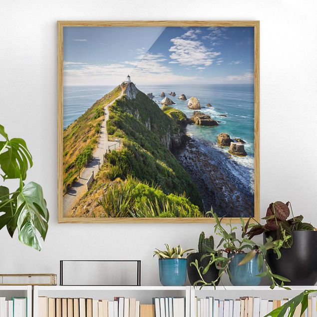 Gerahmte Bilder Strände Nugget Point Leuchtturm und Meer Neuseeland