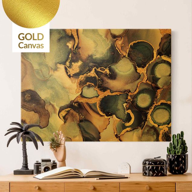 Leinwandbild Steine Marmor Aquarell mit Gold