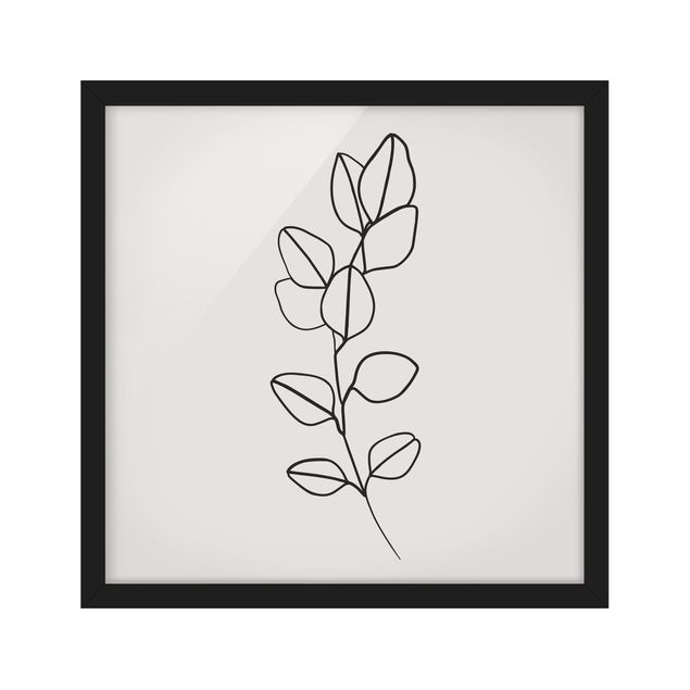Bilder gerahmt Blumen Line Art Zweig Blätter Schwarz Weiß