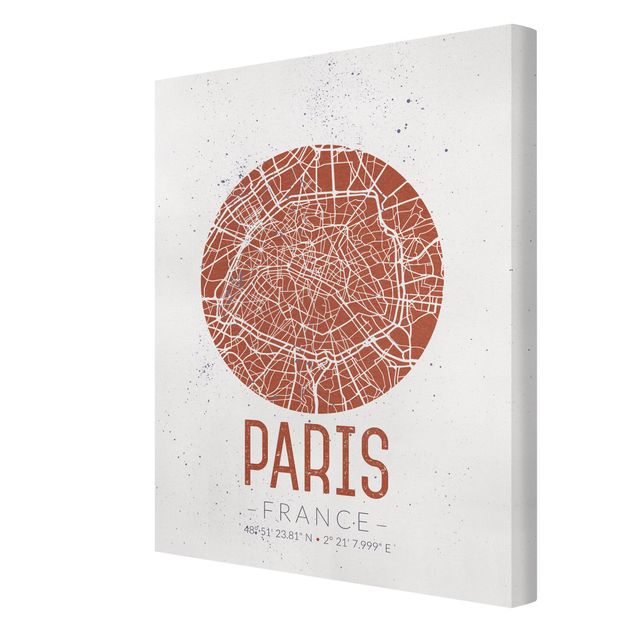 Leinwandbild Weltkarte Stadtplan Paris - Retro