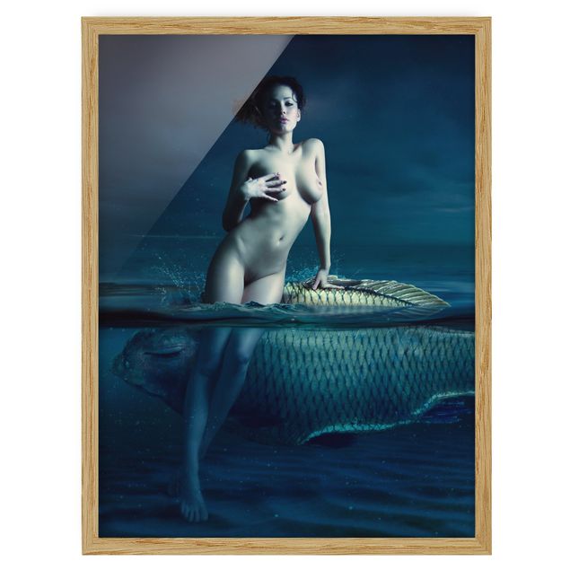 Tierbilder mit Rahmen Frauenakt mit Fisch
