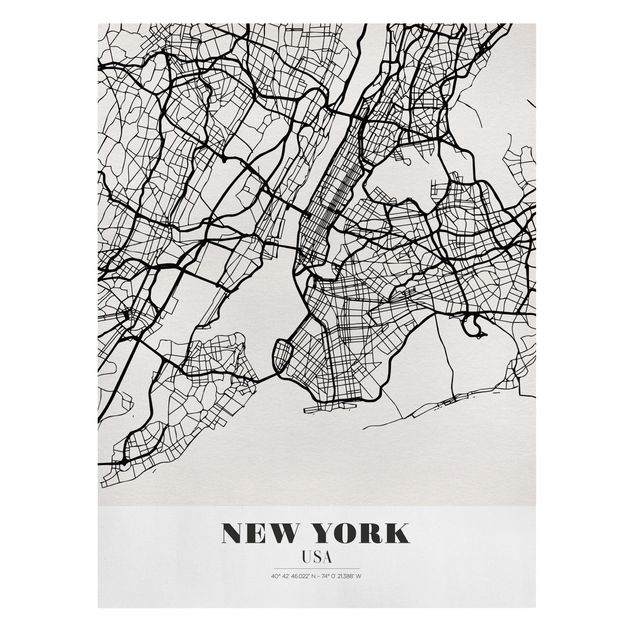 Leinwandbild mit Spruch Stadtplan New York - Klassik