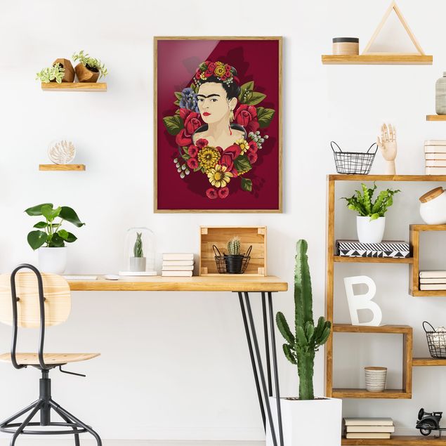gerahmte Blumenbilder Frida Kahlo - Rosen