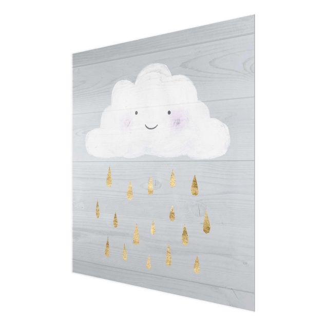 Glasbilder Wolke mit goldenen Regentropfen