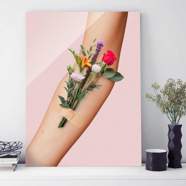 Glasbilder Rosen Arm mit Blumen