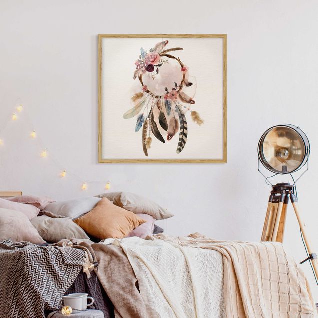 Wandbilder Federn Traumfänger mit Rosen und Federn