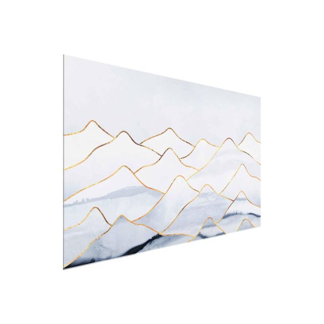 Wandbilder Berge Aquarell Berge Weiß Gold