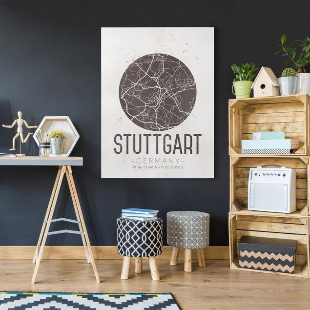 Leinwandbilder schwarz-weiß Stadtplan Stuttgart - Retro