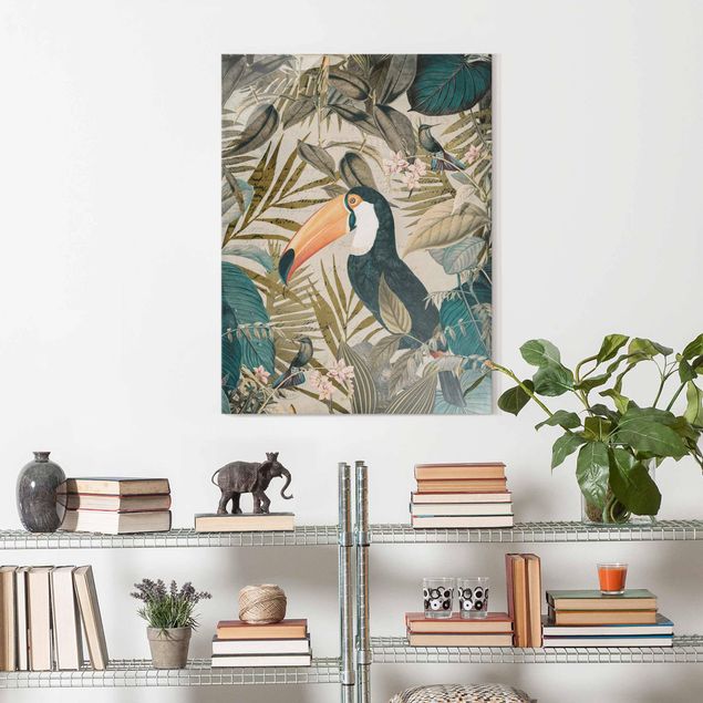 Wandbilder Dschungel Vintage Collage - Tukan im Dschungel
