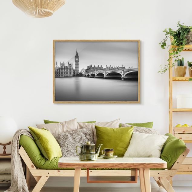 gerahmte Bilder schwarz-weiß Westminster Brücke und Big Ben