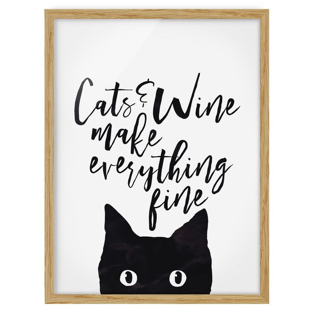 Sprüche Bilder mit Rahmen Cats and Wine make everything fine
