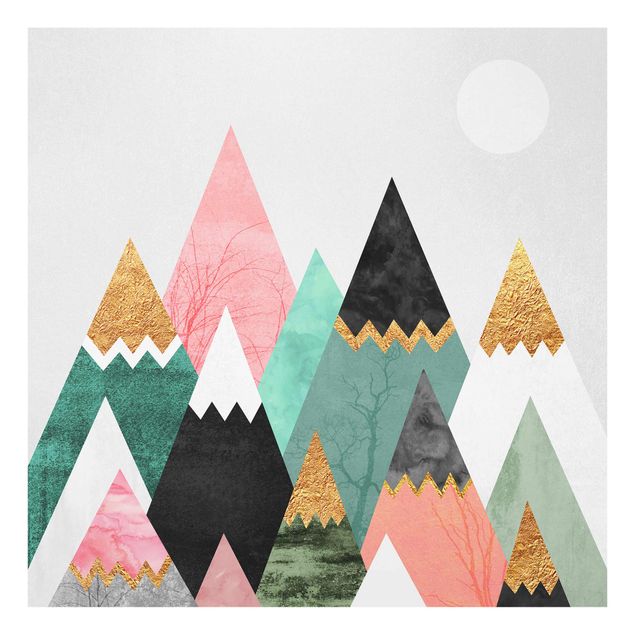 Wandbilder Berge Dreieckige Berge mit Goldspitzen