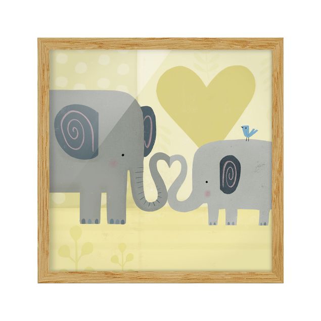 Gerahmte Bilder Tiere Mama und ich - Elefanten