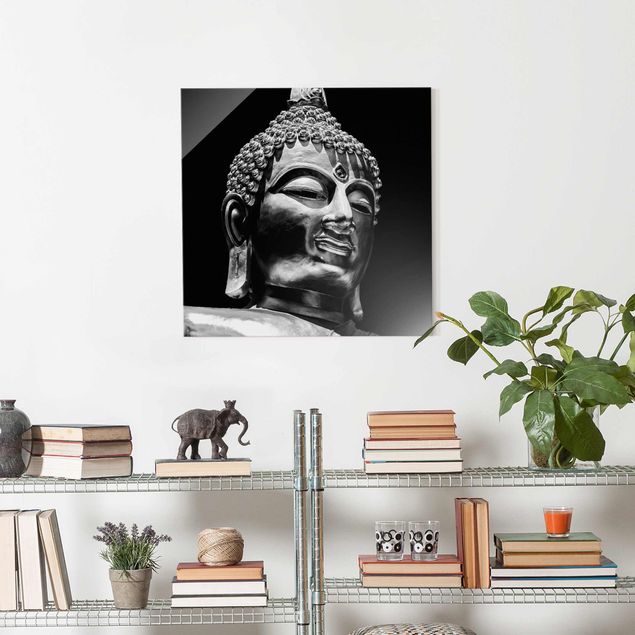 schwarz weiß Glasbilder Buddha Statue Gesicht