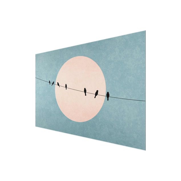 Wandbilder Kunstdrucke Vögel vor rosa Sonne I