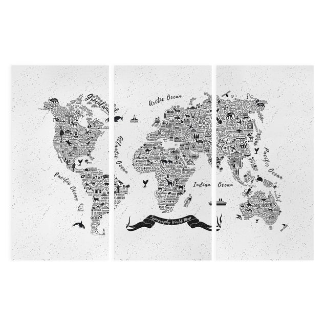 Wandbilder Schwarz-Weiß Typografie Weltkarte weiß