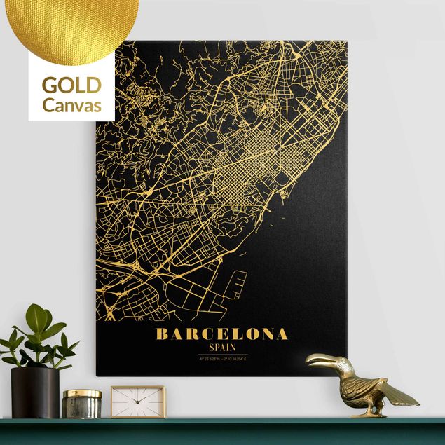 Leinwandbilder schwarz-weiß Stadtplan Barcelona - Klassik Schwarz