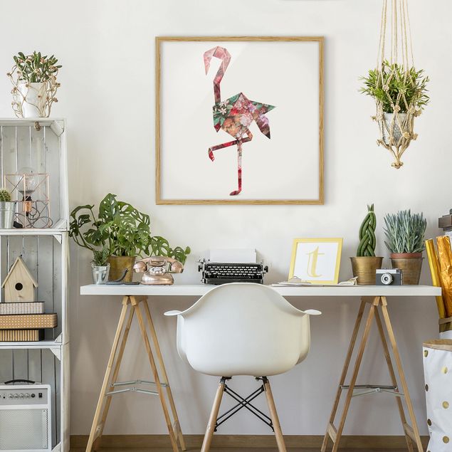 Blumenbilder mit Rahmen Origami Flamingo