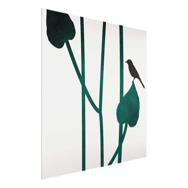 Wandbilder Floral Grafische Pflanzenwelt - Vogel auf Blatt