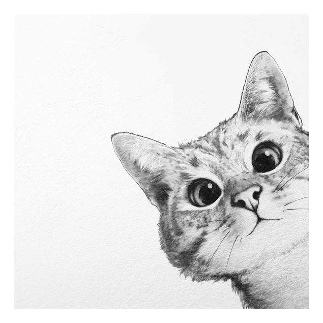 Glasbild schwarz-weiß Illustration Katze Zeichnung Schwarz Weiß