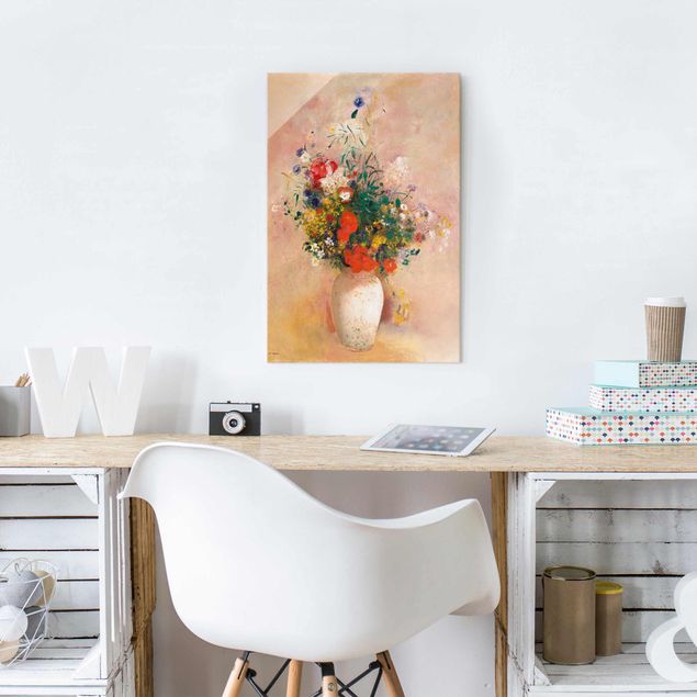 Küchen Deko Odilon Redon - Vase mit Blumen (rosenfarbener Hintergrund)