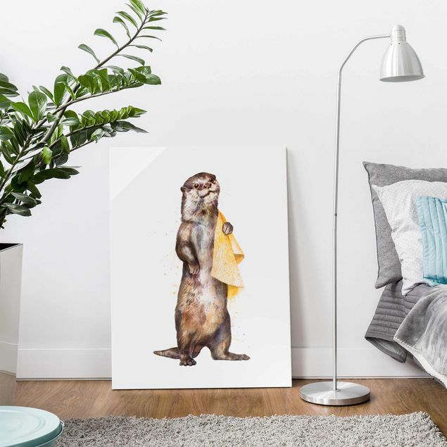 Wanddeko Küche Illustration Otter mit Handtuch Malerei Weiß
