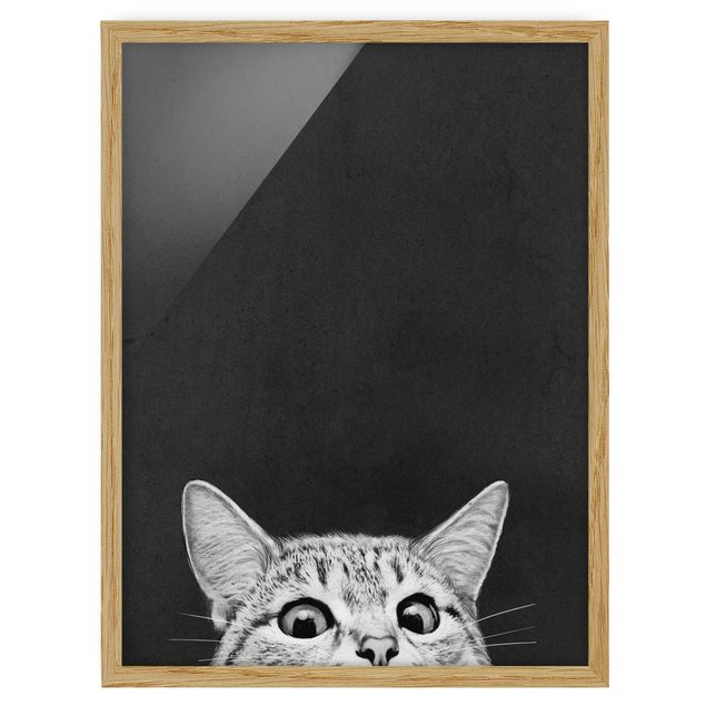 gerahmte Bilder schwarz-weiß Illustration Katze Schwarz Weiß Zeichnung