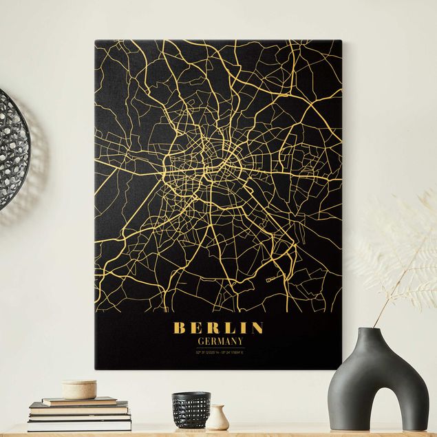 schwarz-weiß Bilder auf Leinwand Stadtplan Berlin - Klassik Schwarz