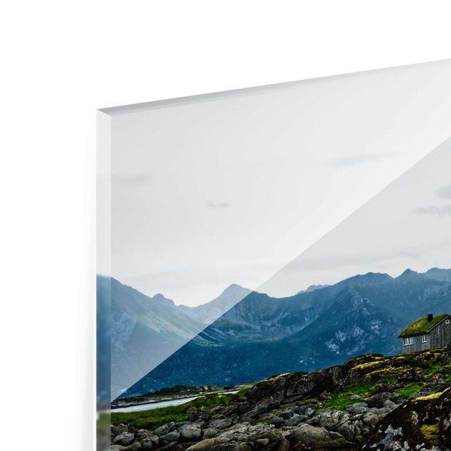 Glasbilder Natur Einsame Hütte in Norwegen