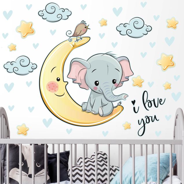 Wandsticker Elefant Elefant Mond I love You