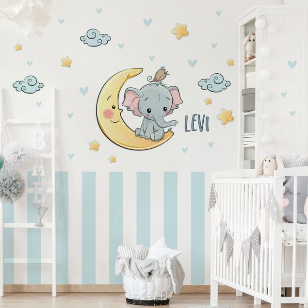 Kinderzimmer Deko Elefant Mond mit Wunschname