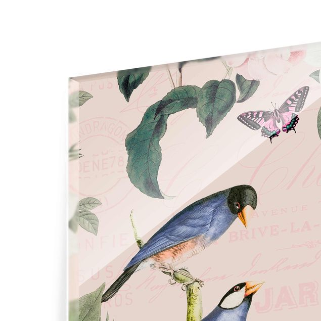 Wandbilder Rosa Vintage Collage - Rosen und Vögel
