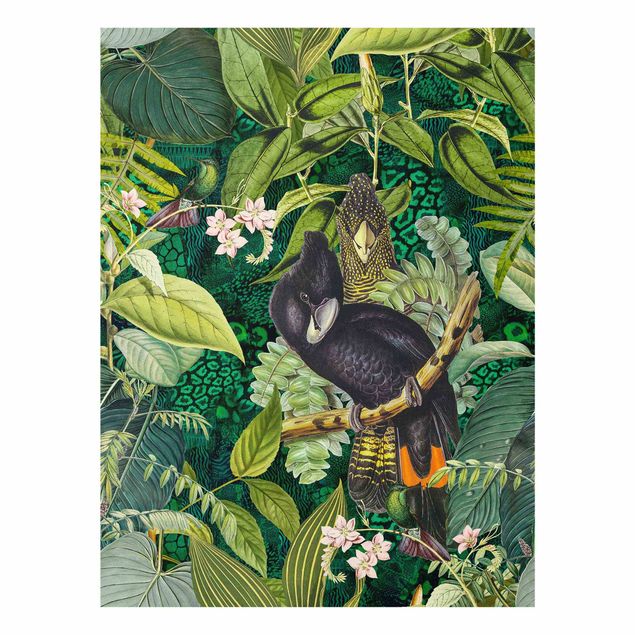 Wandbilder Blumen Bunte Collage - Kakadus im Dschungel