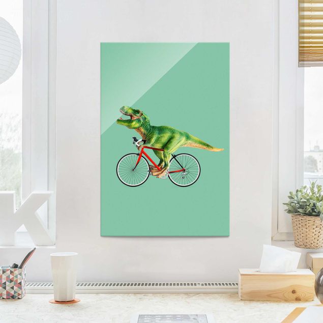 Wandbilder Dinosaurier mit Fahrrad