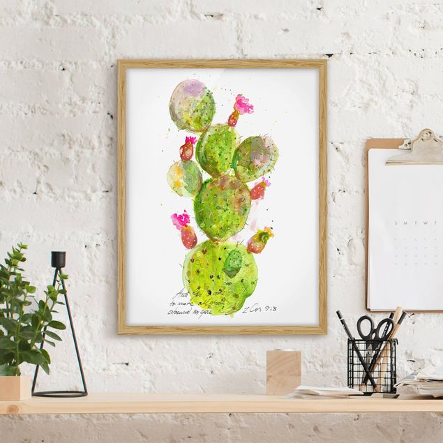 gerahmte Blumenbilder Kaktus mit Bibelvers III