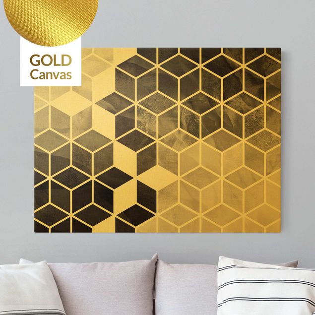 Leinwandbilder Muster Goldene Geometrie - Schwarz Weiß
