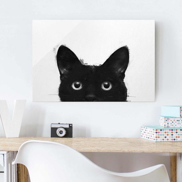 Laura Graves Art Kunstdrucke Illustration Schwarze Katze auf Weiß Malerei