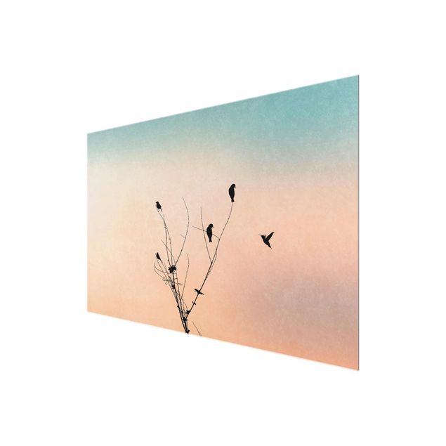 Wandbilder Kunstdrucke Vögel vor rosa Sonne II