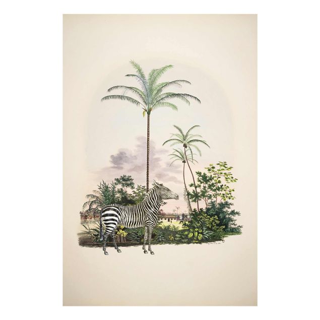 Glasbilder Tiere Zebra vor Palmen Illustration
