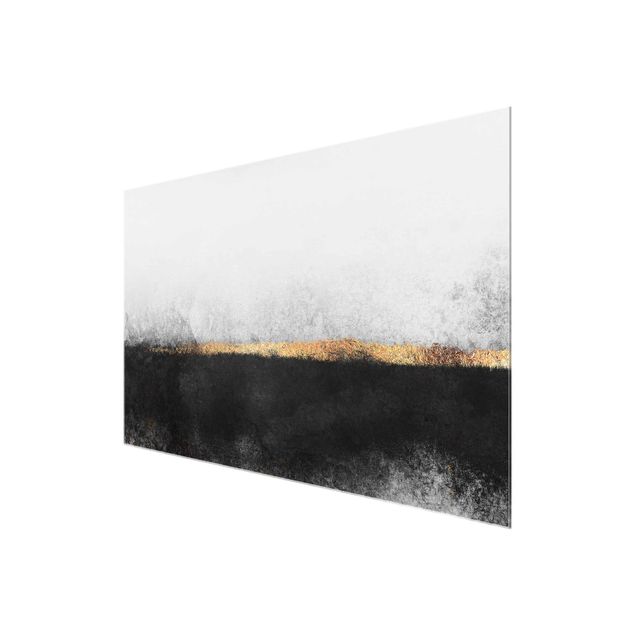 Wandbilder Schwarz-Weiß Abstrakter Goldener Horizont Schwarz Weiß