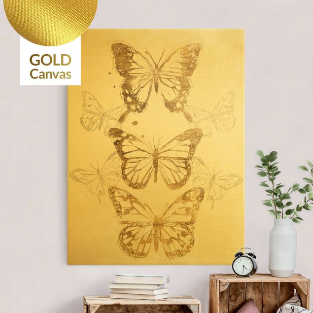 Leinwand Tiere Schmetterlingskomposition in Gold I