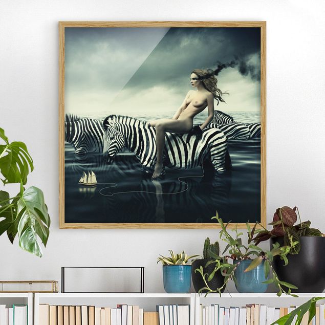 Wandbilder Zebras Frauenakt mit Zebras
