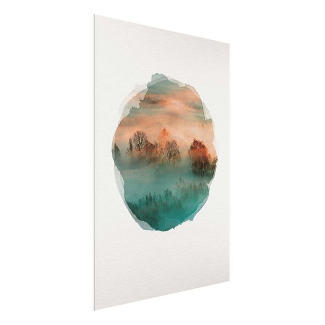 Wandbilder Bäume Wasserfarben - Nebel bei Sonnenaufgang