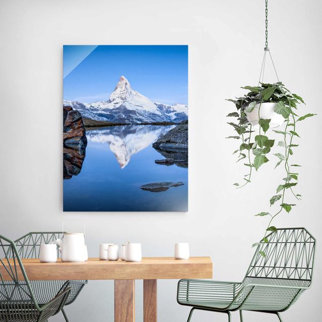 Glasbild Berg Stellisee vor dem Matterhorn
